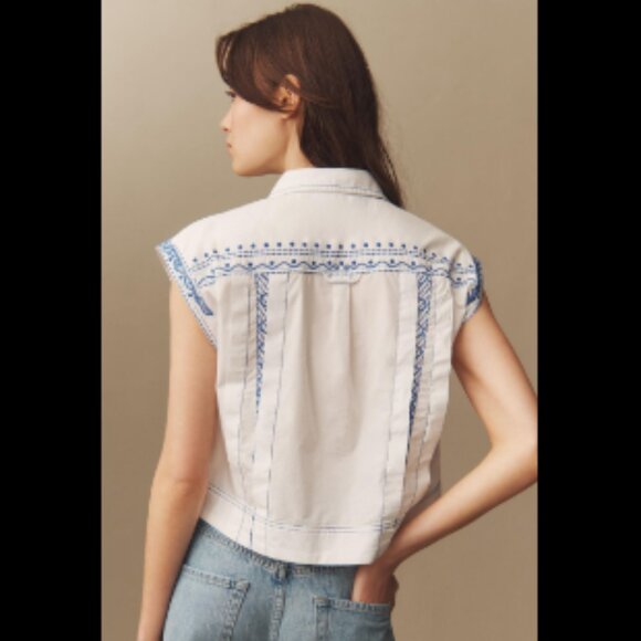 Brand New Maeve Short-Sleeve Collared Pleated Blouse - Picture 5 of 8